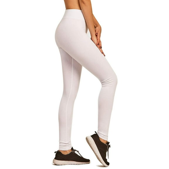 DailyWear Women's Full Length Athletic Plain Cotton Leggings, White, Large Active Wear