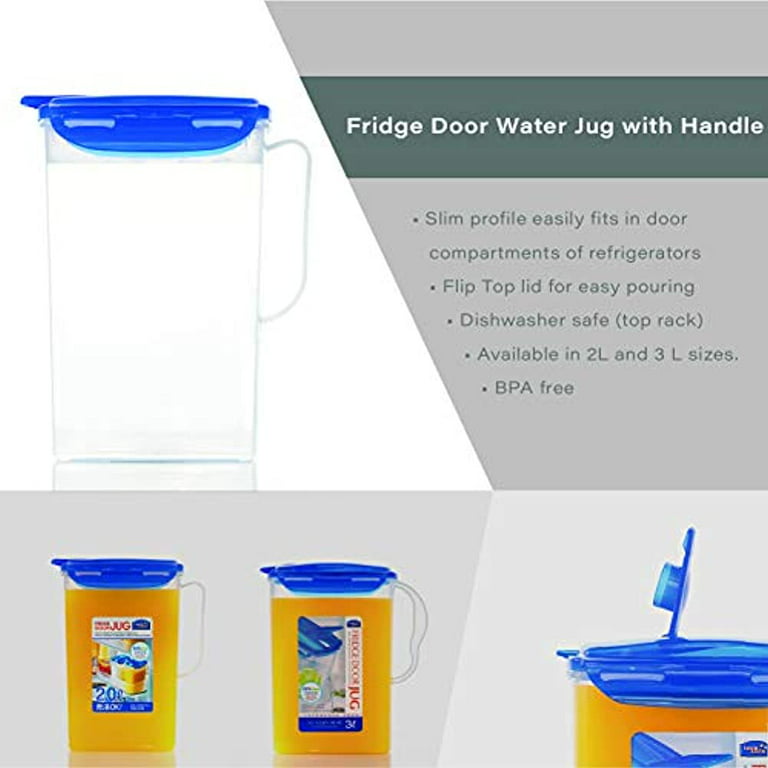 Lock & Lock Aqua Fridge Door Water Jug with Handle BPA Free Plastic Pitcher with Flip Top Lid Perfect for Making Teas and Juices, 2 Quarts, Blue, Size