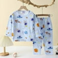 thumbnail image 2 of Odeerbi Kids Pajamas Toddler Boys Girls Pajamas Baby Summer Casual Long Sleeve Loungewear Thin Air-conditioned Home Clothing Two Piece Set Blue, 2 of 5