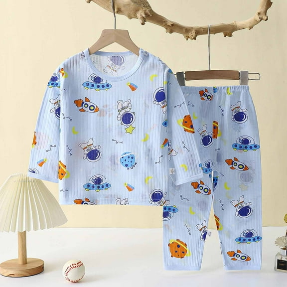Lilgiuy Toddler Girls Boys' Summer Set Casual Long Sleeve Comfortable Loungewear Breathable Air-conditioned Clothing Home Clothes Two Piece Outfit