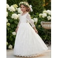 thumbnail image 5 of 2Bunnies Girls' 12M-12yr Paisley All-Over Lace V Back Long Sleeve Maxi Flower Girl Dress, 5 of 6