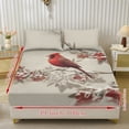 thumbnail image 2 of COEQINE Twin Size Sheet Set Cozy Fade Resistant 3 Pieces Bedding Sheet Set All Season Bottom Bedsheet with All Around Elastic for Home Decor, Red Cardinal Floral, 2 of 5