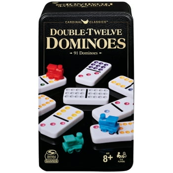 Double Twelve Dominoes Set in Storage Tin, for Families and Kids Ages 8 and up