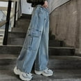thumbnail image 6 of mgoYE Girls Jeans Girl's High Waisted Flare Leg Jeans Split Raw Hem Denim Pants with Pockets Ripped Jeans for Girls(Blue,7-8 Years), 6 of 6