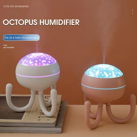 

Honrane 200ml Air Humidifier Large Capacity Projection Lamp USB Charging Octopus Shape Household Desk Cool Mist Maker for Home