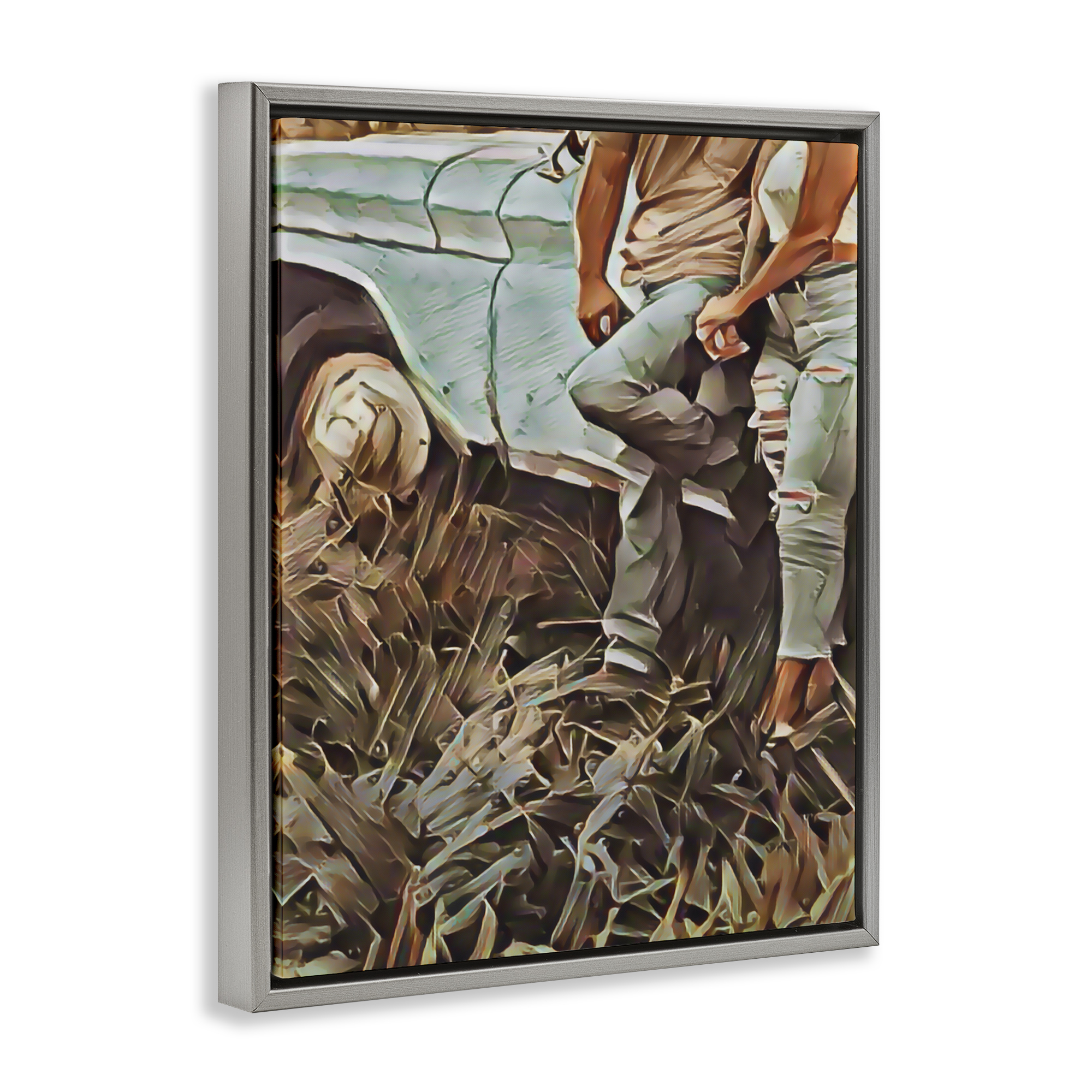 Leaning In Kisses Gray Framed Floater Canvas Wall Art, design by Jesse Keith