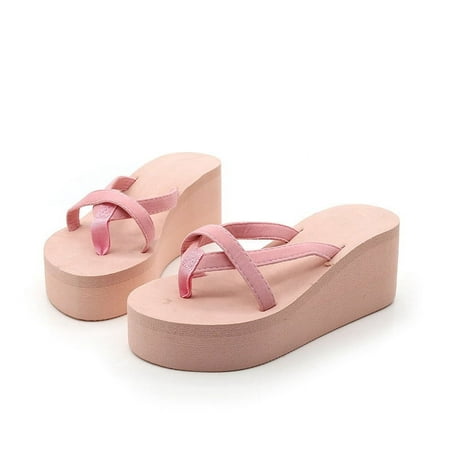 

Women High Heel Thong Flip Flop Wedge Sandals Summer Shoes Fashion Comfort Yoga Mat Footbed Striped Slippers