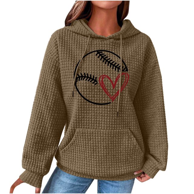 Chandails à Capuchon pour Femmes Mode Automne et Hiver Imprimé Décontracté Manches Longues Col Rond Chandails en Molleton à Capuche Blouse Ample avec Cordon de Serrage et Poche