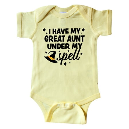 

Inktastic I Have My Great Aunt Under My Spell with Cute Witch Hat Gift Baby Boy or Baby Girl Bodysuit