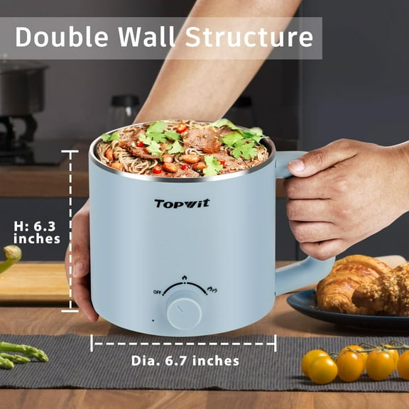 Topwit Electric Hot Pot & Rice Cooker Combo 1.2L Non-Stick Inner Pot with Keep Warm Function for Home Office Travel