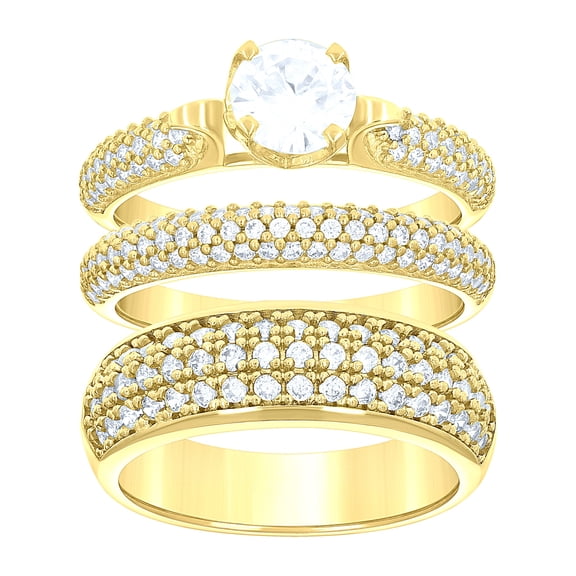 14k Gold Womens Two-Tone Cz Trio His Hers Cluster Center Stone Wedding Engagement Bridal Set Ring
