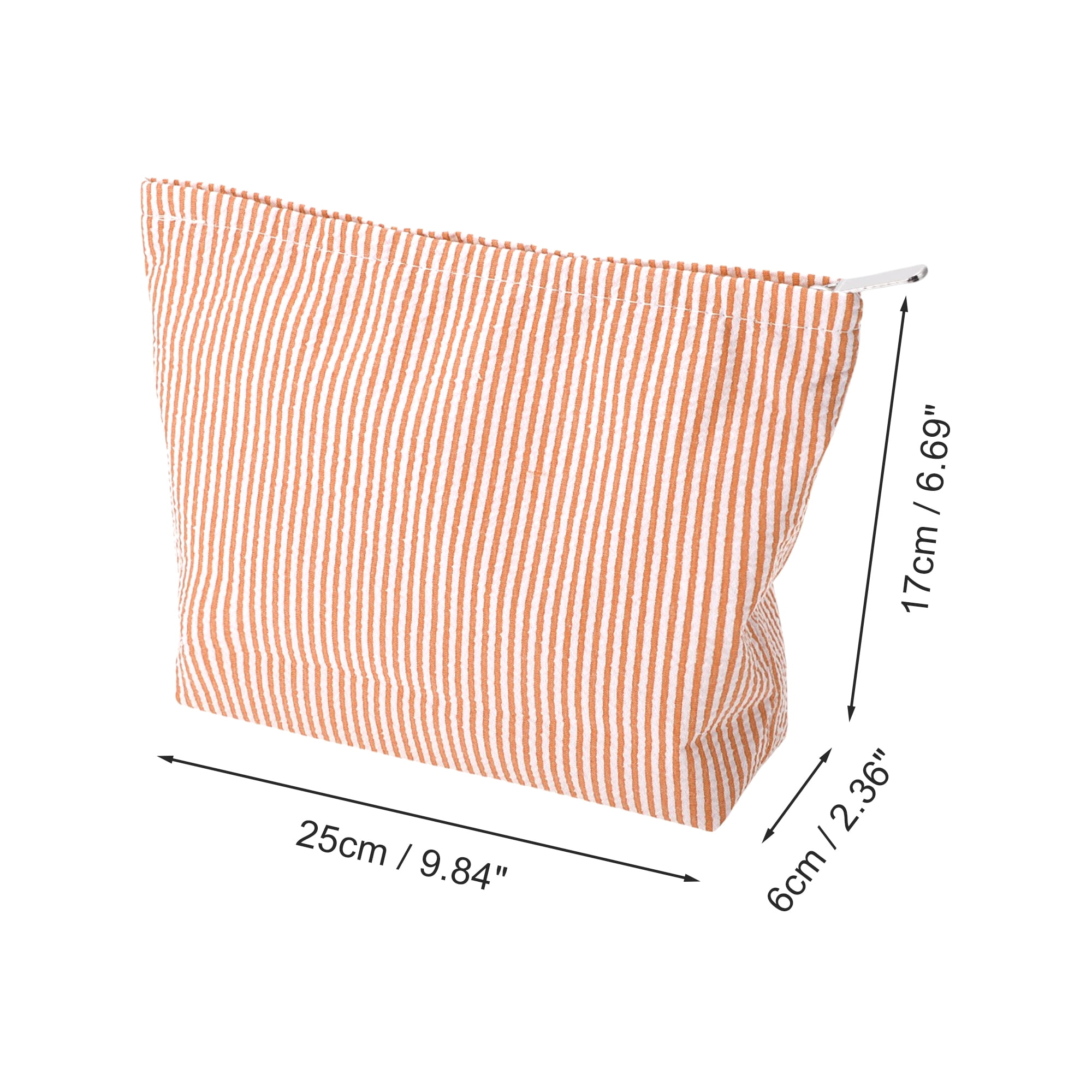 Unique Bargains 1 Pc Seersucker Stripes Makeup Bag Orange