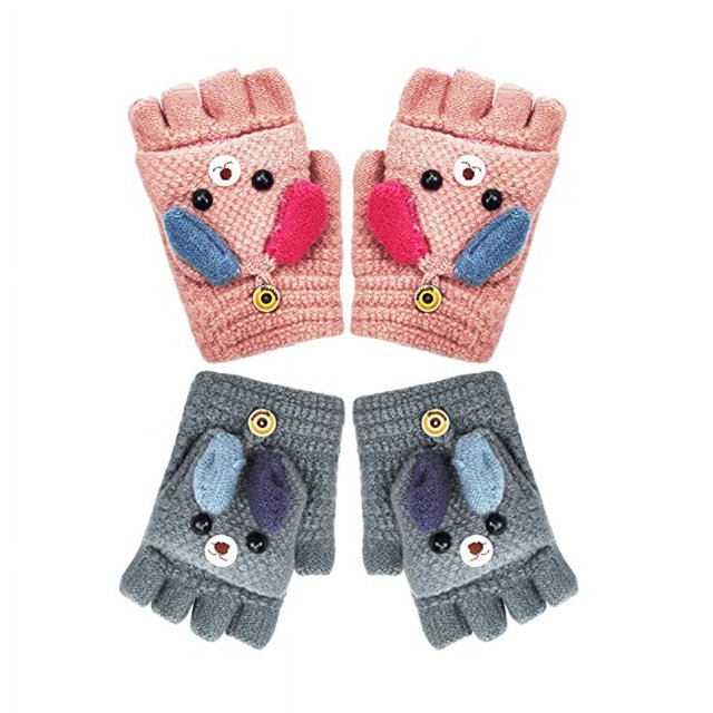2 pares de guantes de invierno para niños de 6 a 13 años, manoplas tejidas con 5 dedos, guantes cálidos de cachemira para bebé, unisex para niñas JM