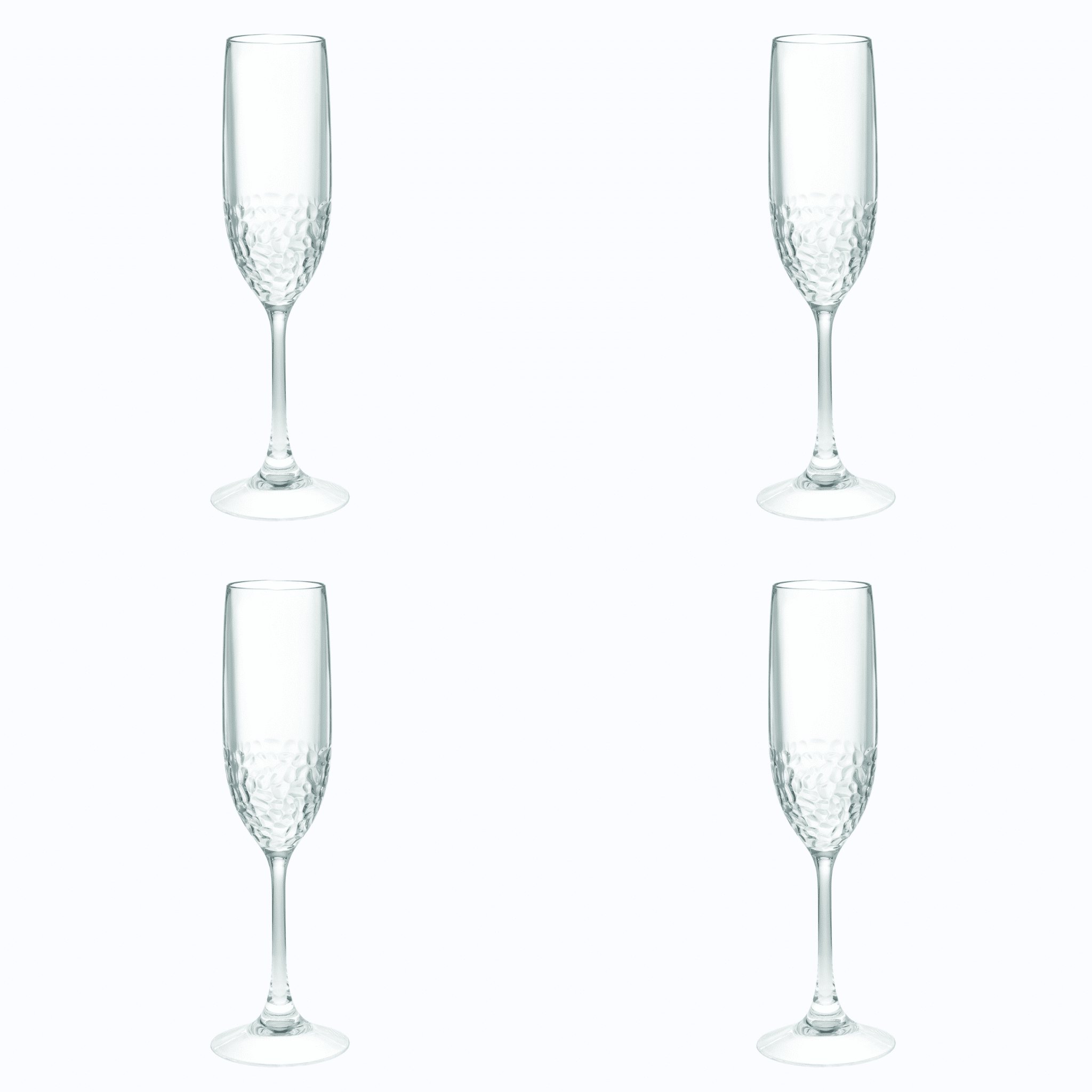 Set of Four Clear Dimpled Tritan Plastic Stemmed Flutes