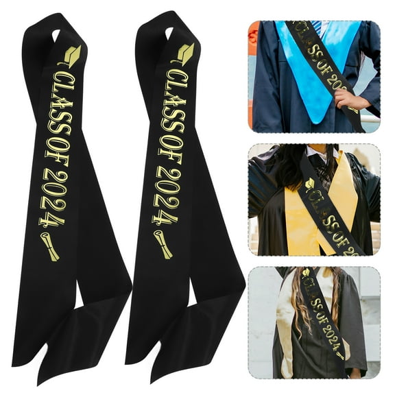 hengzirui Graduate Sash 4Pcs Black Senior 2024 Satin Sashes Graduation Celebration Shoulder Strap Senior Cheer Sash