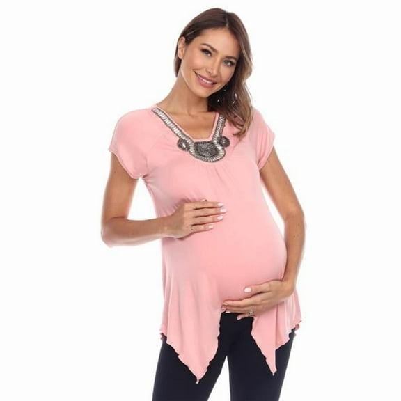 White Mark Women's Maternity Embellished Tunic Top