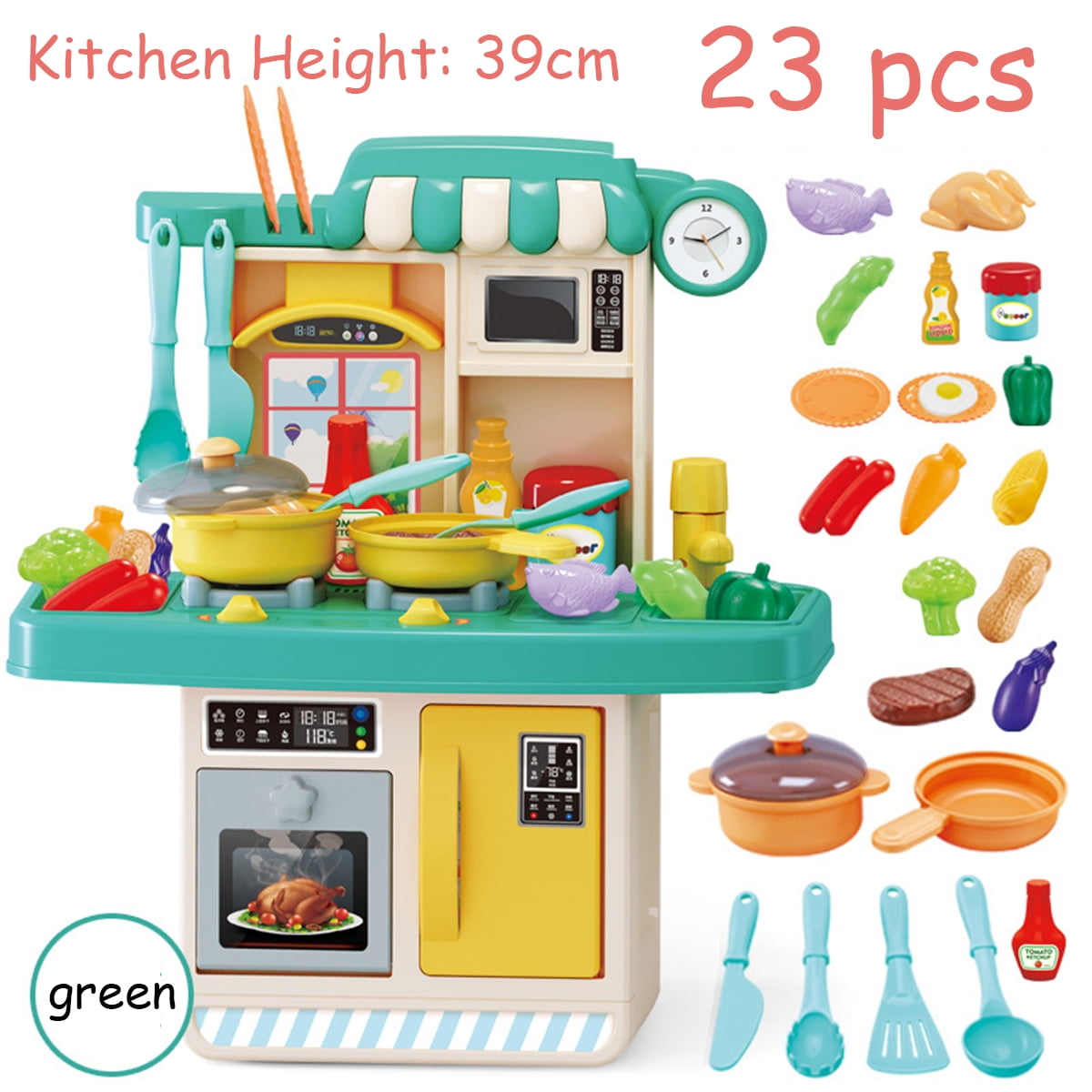 Pretend Play Toy Cooking Set Kitchen Playset With Light 26PCS Girls Gift 