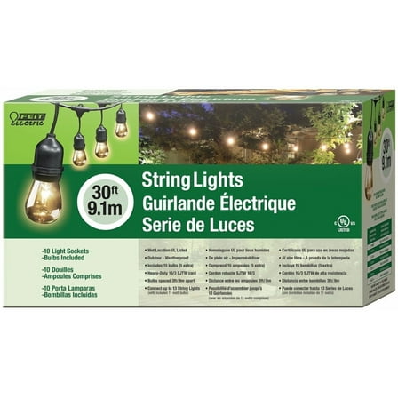Feit Electric 72041 String Light Set, 130 V, 11 W, 15-Lamp, Incandescent Lamp, 30 ft L