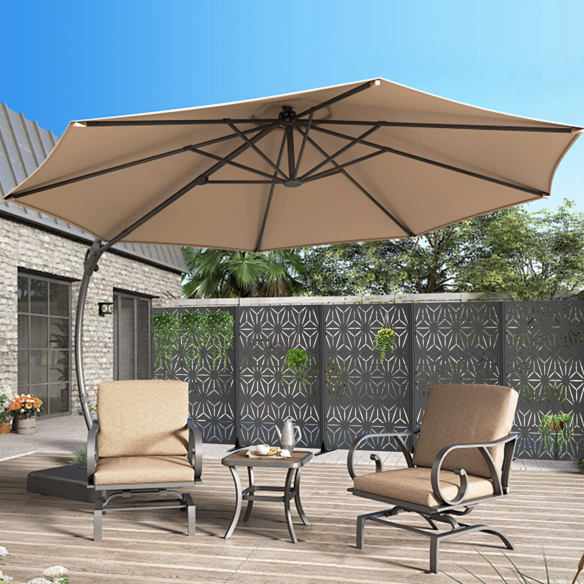Outdoor Privacy Screen, 72x46 Inch Freestanding Metal Fence for Garden Backyard Patio Decor, Black