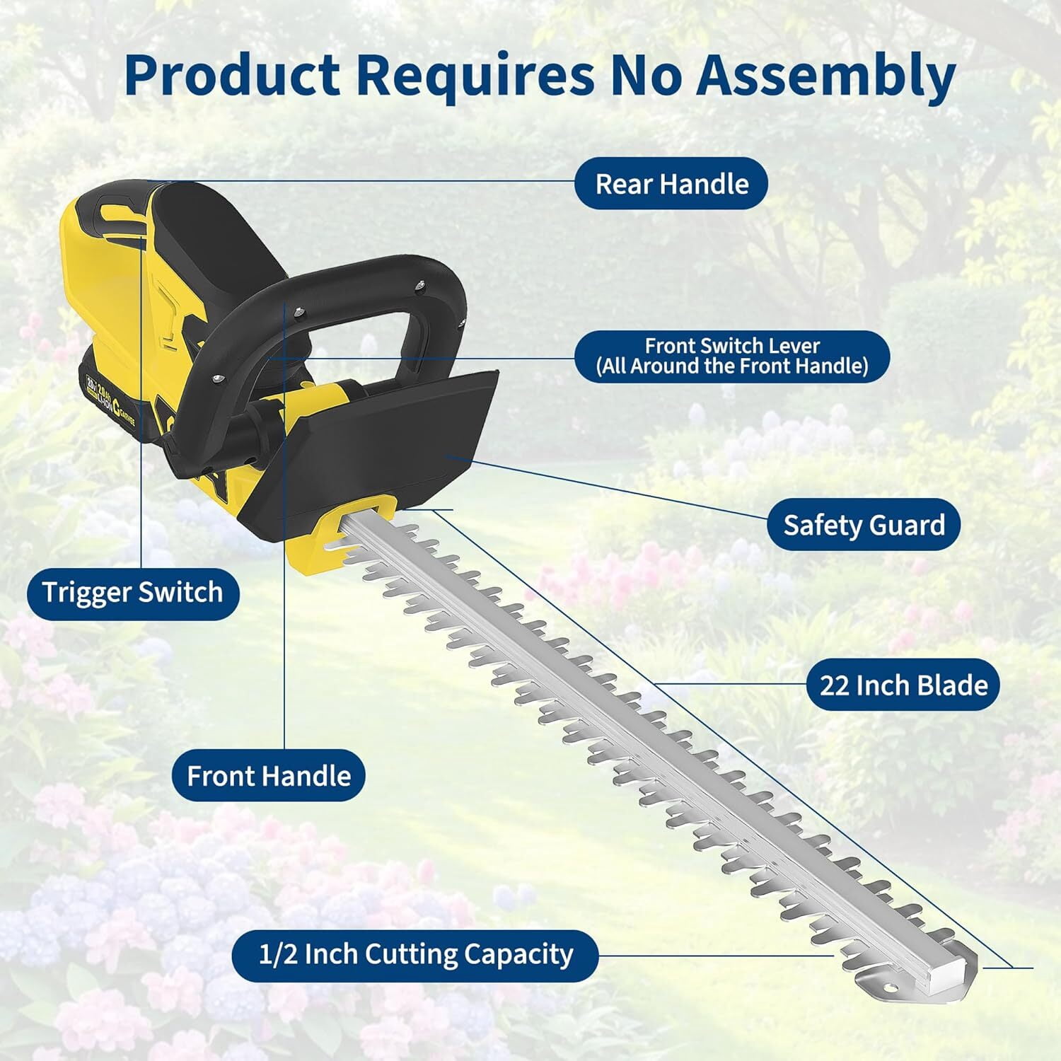 Garvee Cordless Hedge Trimmer, 20V Electric Handheld Hedge Cutter with 2x2.0Ah Battery and Charger for Gardening, Lawns, Yellow/Black