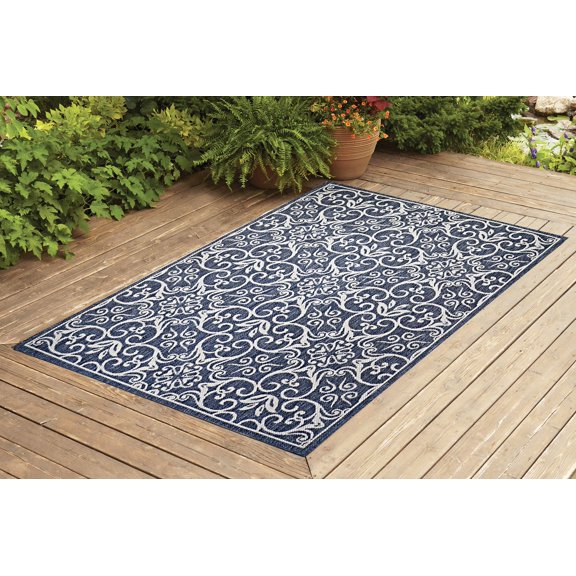 Benissimo Contemporary Indoor / Outdoor Area Rug RAMS HORN Collection I 4x6 I Navy