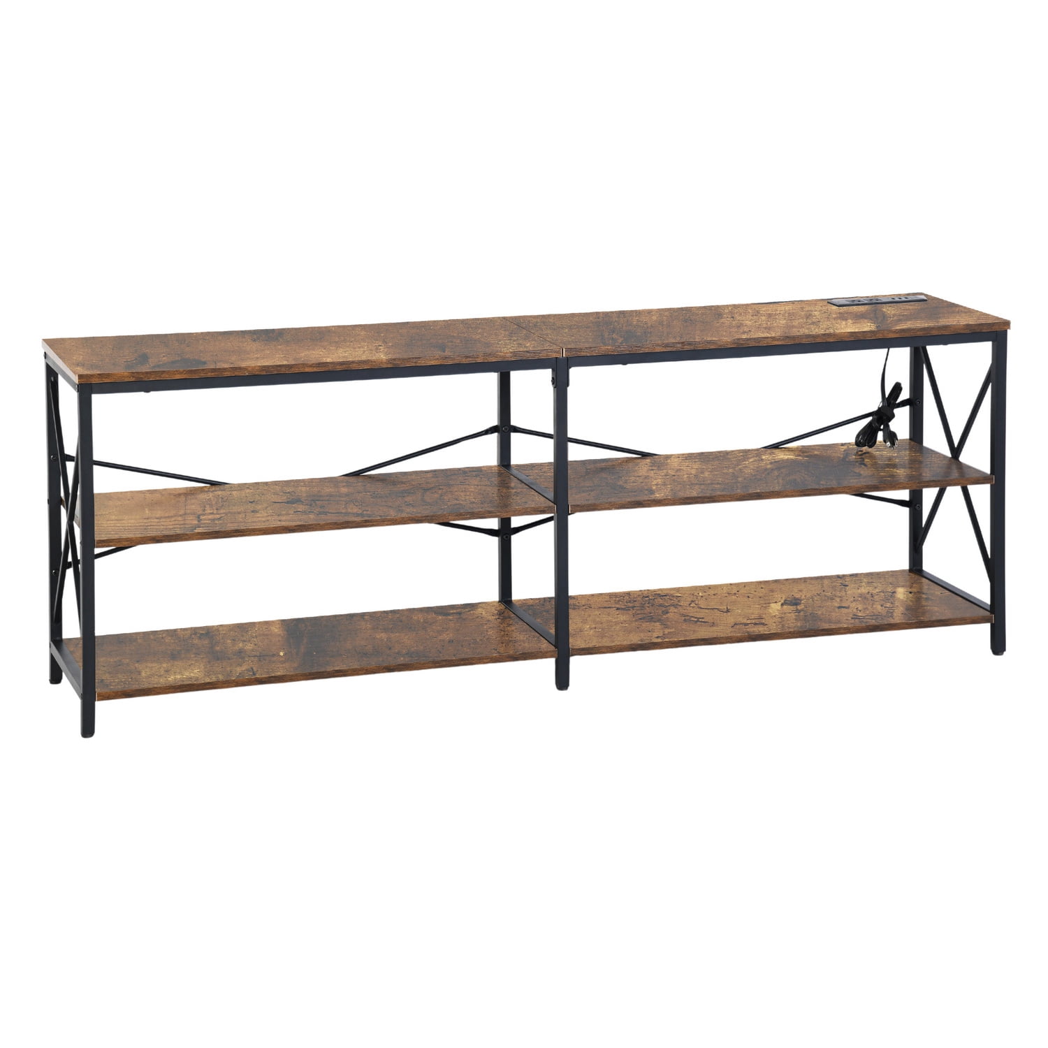 TV Stand for TVs up to 70 Inch, Industrial Entertainment Center with RGB LED Light, 3-Tier Storage Media Console, 150lbs Capacity for Living Room Bedroom