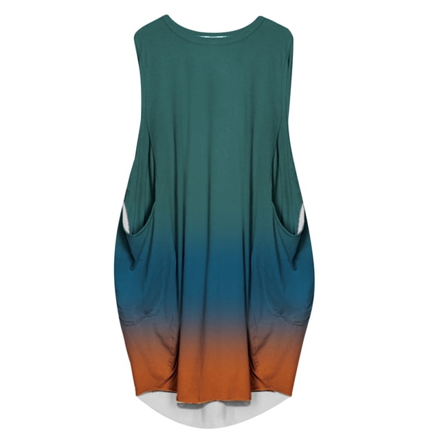 Leutsin Robe Décontractée pour Femmes d'Été Sans Manches, Ample, à Imprimé, avec Poches, Col Rond, Grande Taille