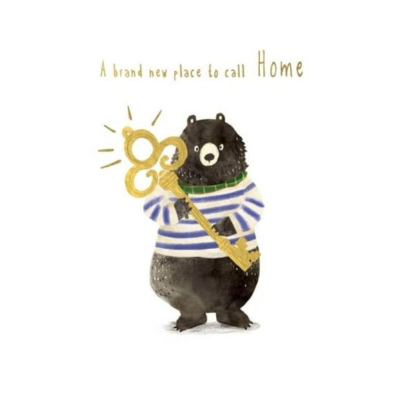 Cute Bear Housewarming Card – “A Brand New Place to Call Home” – Illustrated Greeting Card with Key Design, Perfect for New Home Owners or Moving Gifts