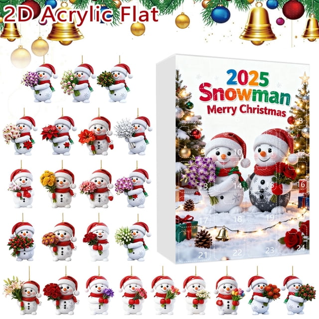 Countdown Sets 2025 2D Snowman Acrylic Hanging Advent Calendar Features 24 Unique Flat Snowmen with Realistic Patterns
