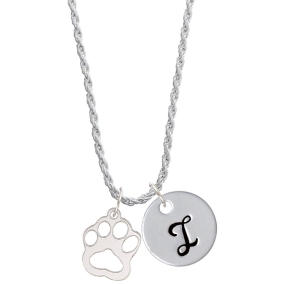 Delight Jewelry Acrylic Small Paw Mirror Silvertone Silvertone Script Initial Disc - I - Charm Necklace, 20"+3"