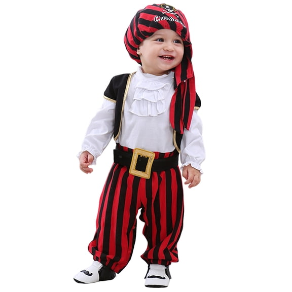 OJSFQUFP 4 Pcs Pirate Cos Romper Clothes Set Infant Kids Pirate Role Play Dress Up Boys Halloween Birthday Party Outfit 3-18M