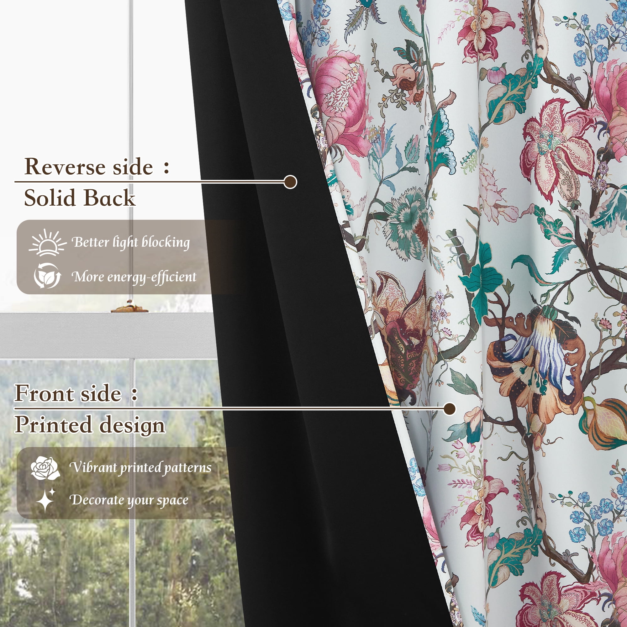 StangH 100% Blackout Floral Curtains with Backtab, Thermal Privacy Drapes Elegant Cottage Vivid Pattern for Balcony/Sliding Door/Home Theater,Coral Red, W52xL96, 2 Panels