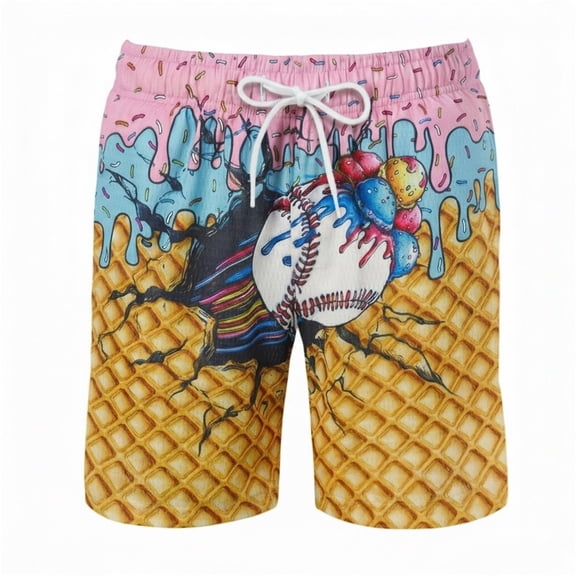 CAIVO Kids Girls Summer Casual Shorts With Adjustable Drawstring Soft Ice Cream Printed Playwear Comfortable Elastic Waist Boho Bottoms For Holiday Travel