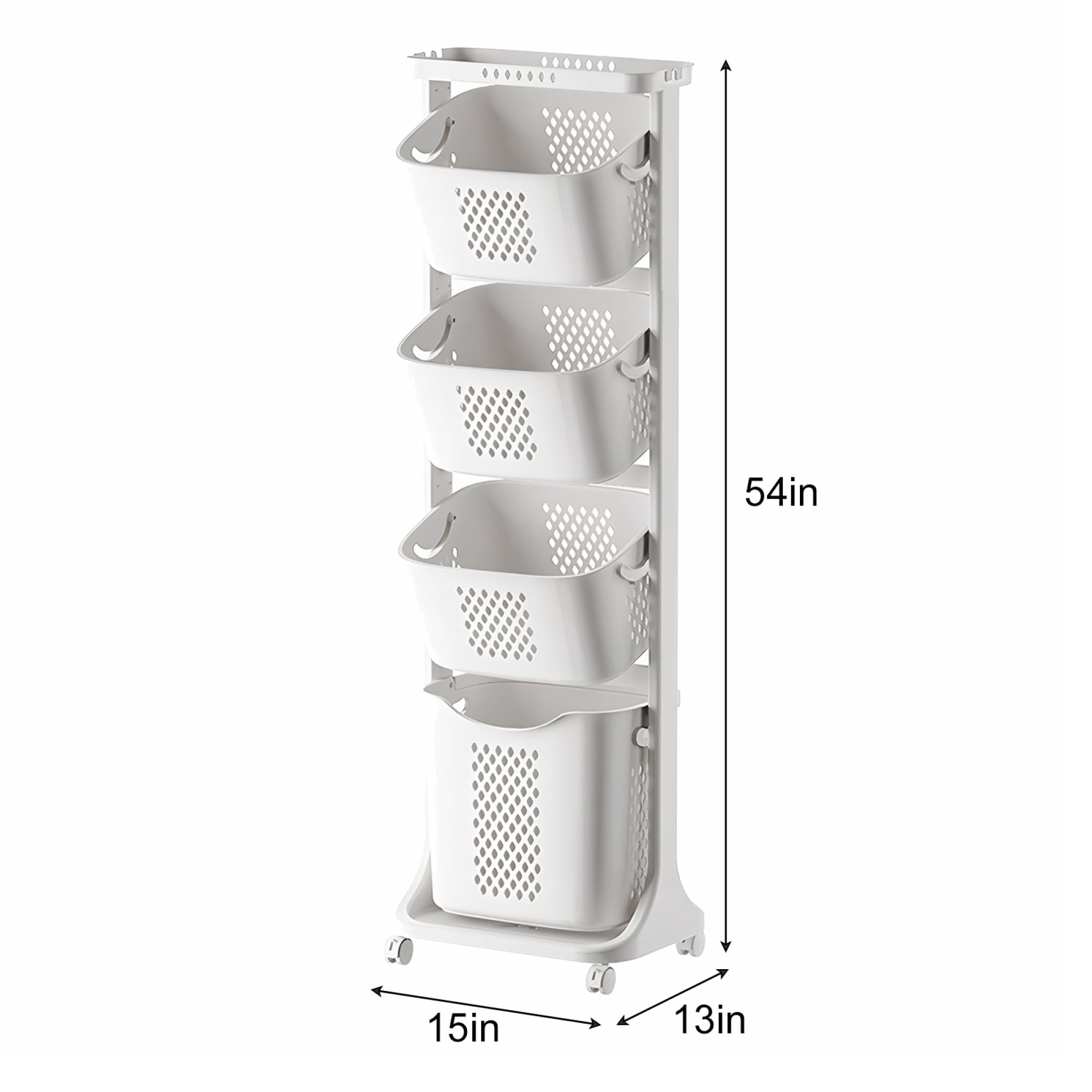4-Tier Laundry Hamper Sorter, Laundry Storage Organizer with Wheels Removable Rolling Laundry Baskets, Bathroom Cart for Dirty Clothe