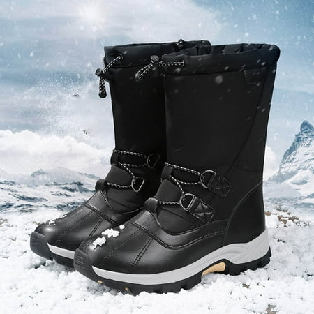 

Juebong Christmas Deals fleece thick winter cotton shoes waterproof snow cotton boots 7.5 Black