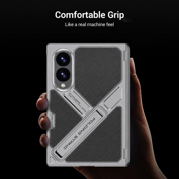 ELEHOLD Leather Texture Case for Samsung Galaxy Z Fold8, Shockproof Protective Cover with Adjustable Kickstand Screen Protector, Gray