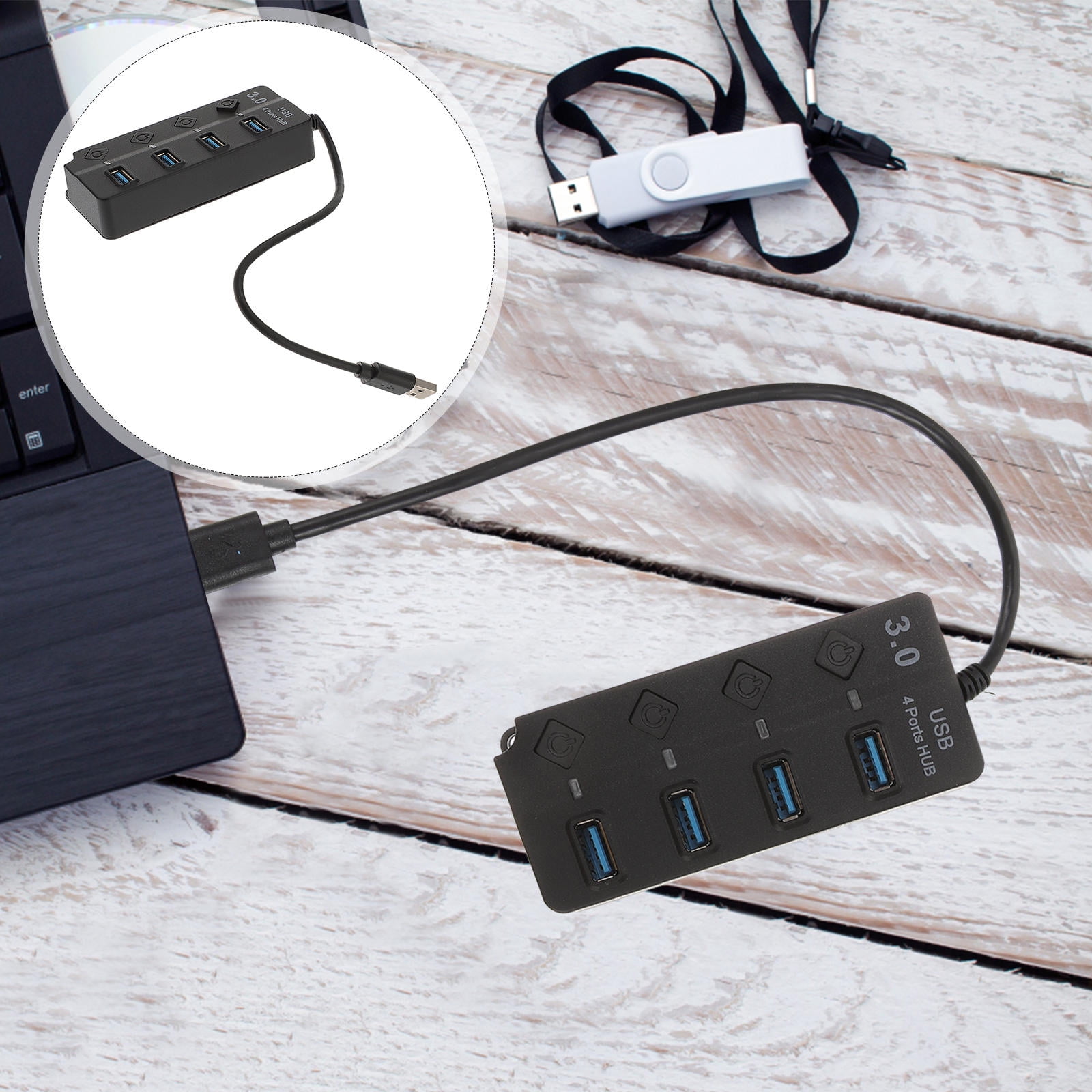 Minkissy usb hub for desktop USB Hub Black 4-Port Use 1Pack