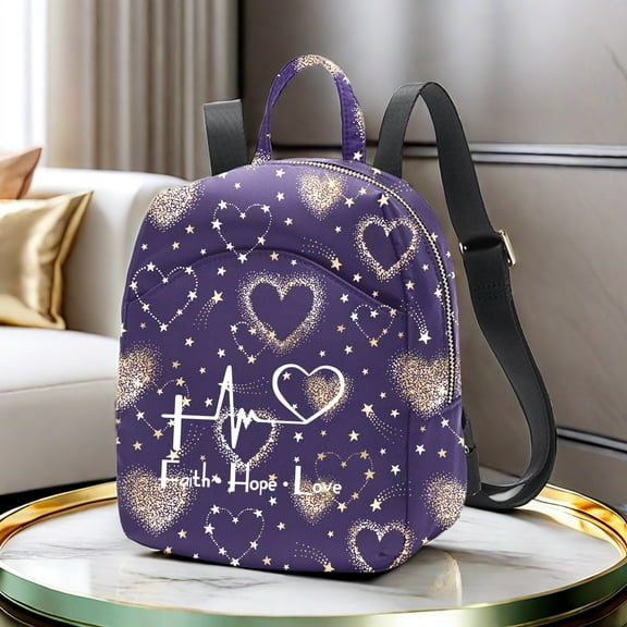 Alikpop Faith Hope Love Purple Heart Pattern Y2k Mini Backpack For Women Small Backpack Purse For Ladies Cute Bookbag Travel Shoulder Bag With Charm