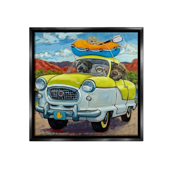 Stupell Industries Vacation Dogs in Car Animals & Insects Painting Black Floater Framed Canvas Art Print Wall Art, 18 x 18