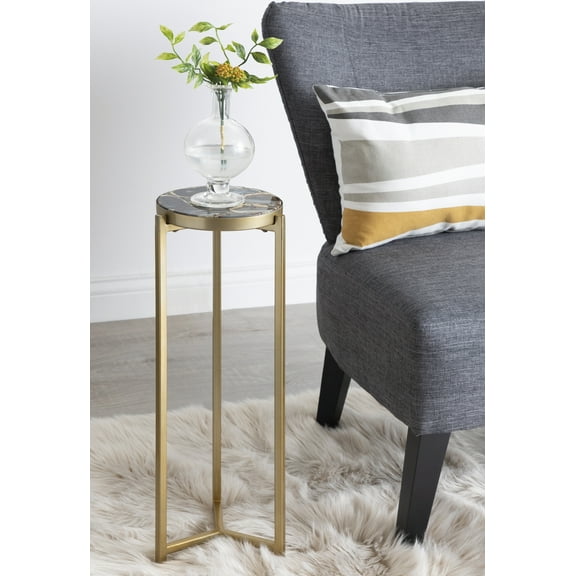 Kate and Laurel Aguilar Glam Drink Table, 9 x 9 x 23, Gold, Transitional Tea Table and Plant Stand With Agate Tabletop