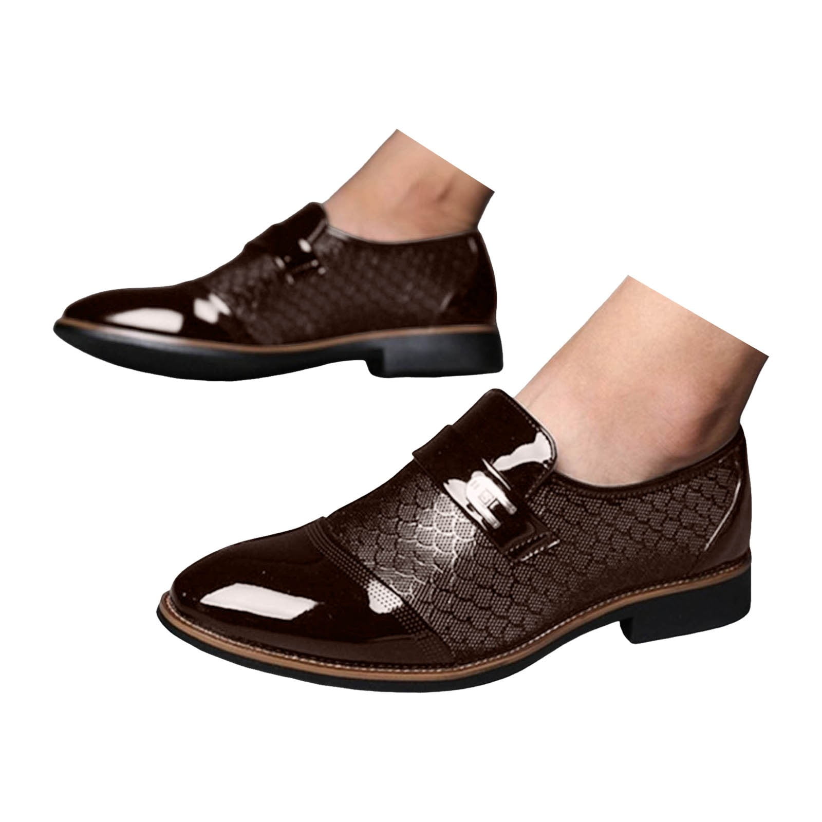 Men's Orthopedic Dress Shoes - Leather Oxfords With Arch Support, Slip-On Wingtip For Plantar Fasciitis