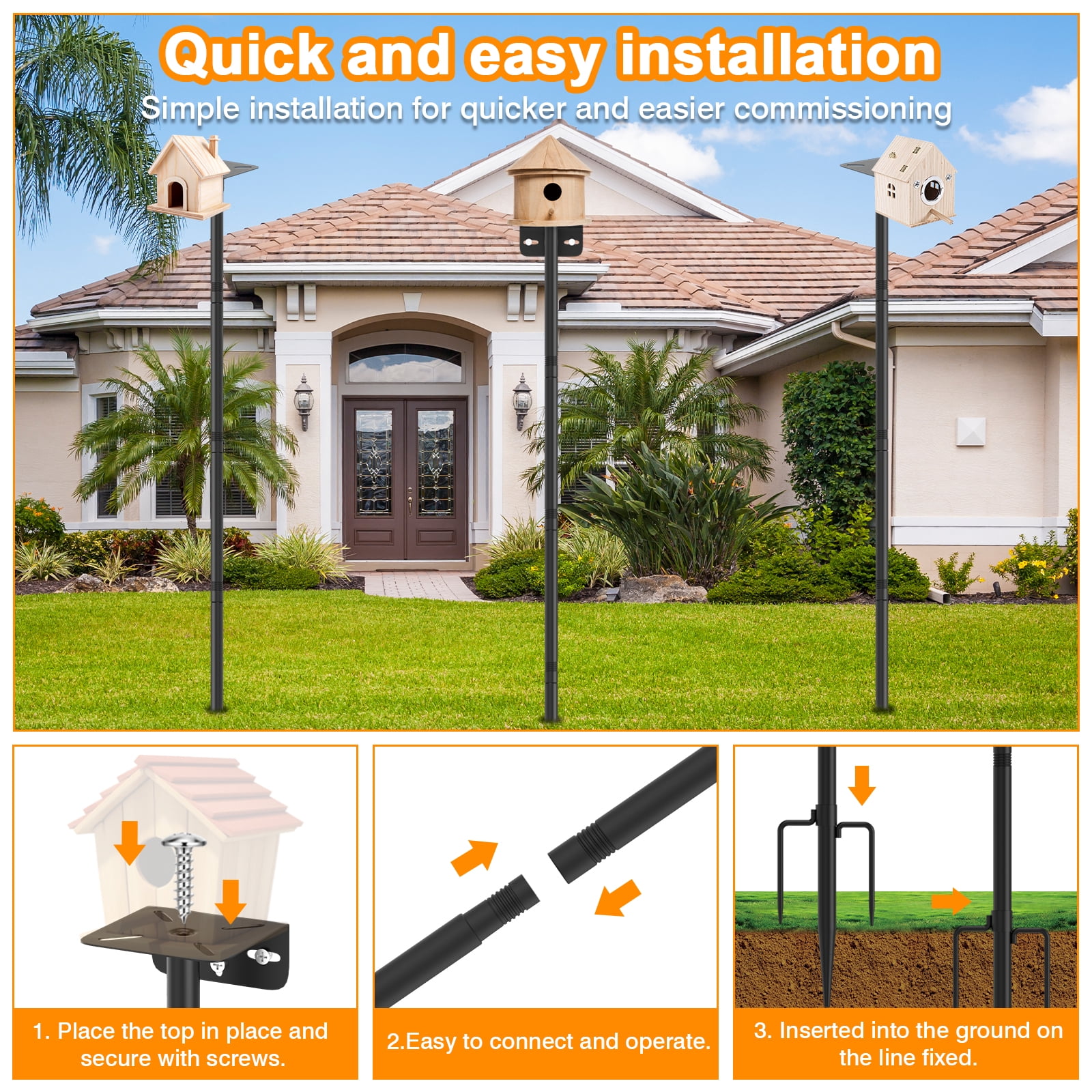 2 Pack 80 Inch Adjustable Bird Feeder Pole, Heavy Duty Rustproof Bird House Pole for Feeders, Birdhouses & Weather Station, Outdoor Yard Garden Decor