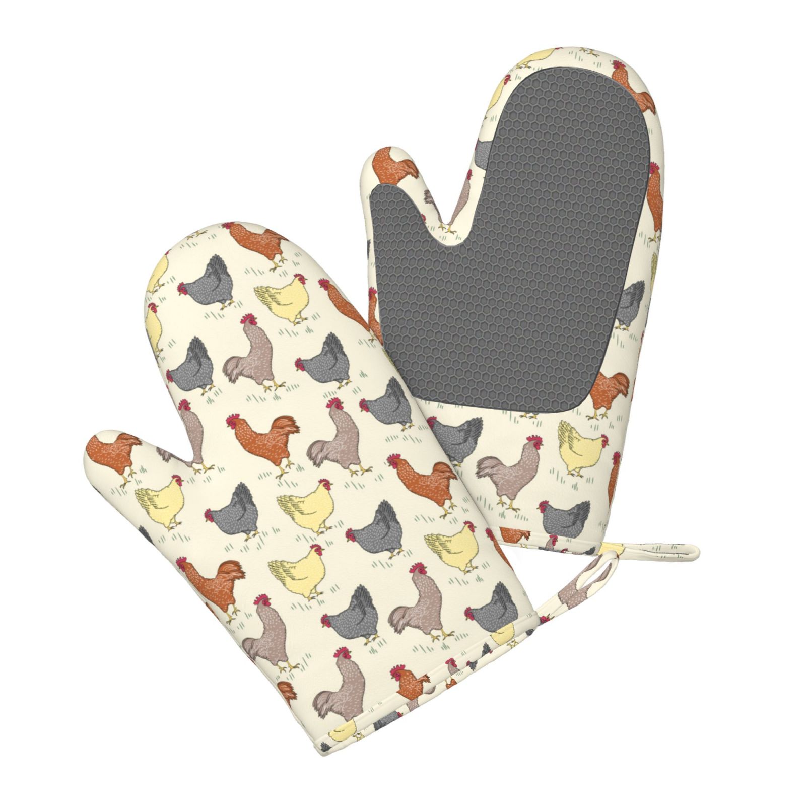 Hirioo Funny Chicken for Silicone Oven Mitts for BBQ, Baking, Cooking, Set of 2, Heat Resistant 260℃, Non-Slip Kitchen Essentials