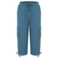 thumbnail image 3 of QATAINLAV Women's Cargo Capris Pants with Pockets Lightweight Travel Hiking Cropped Sweatpants Drawstring Elastic Waist Long Shorts Blue L Mothers Day Gifts, 3 of 5