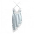 thumbnail image 7 of Flowy Asymmetrical Tops for Women Satin Deep V Neck Spaghetti Strap Tank Top Lace Trim Silky Casual Evening Wear Camisole, #03 Light Blue, S, 7 of 7