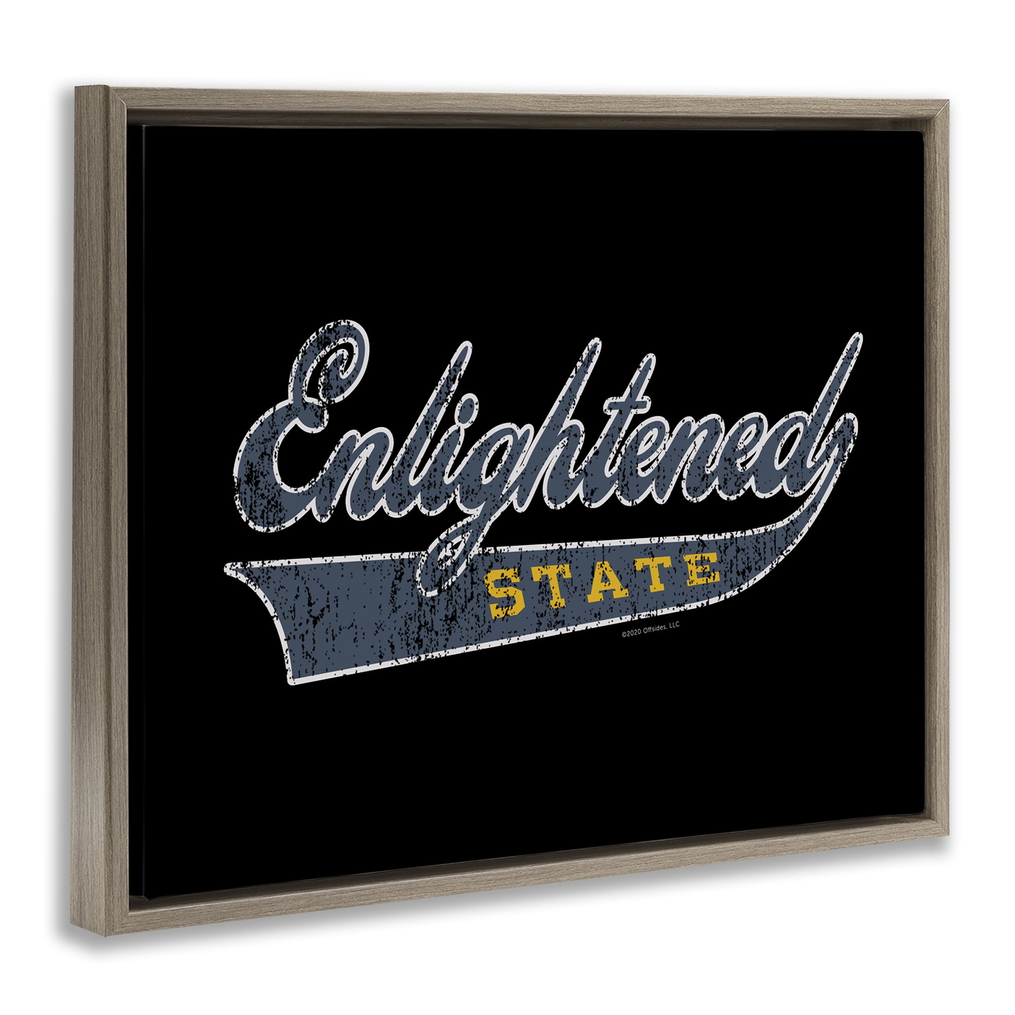 Stupell Industries Enlightened State Varsity Text & Numbers Painting Brown Floater Framed Canvas Art Print Wall Art, 31 x 25