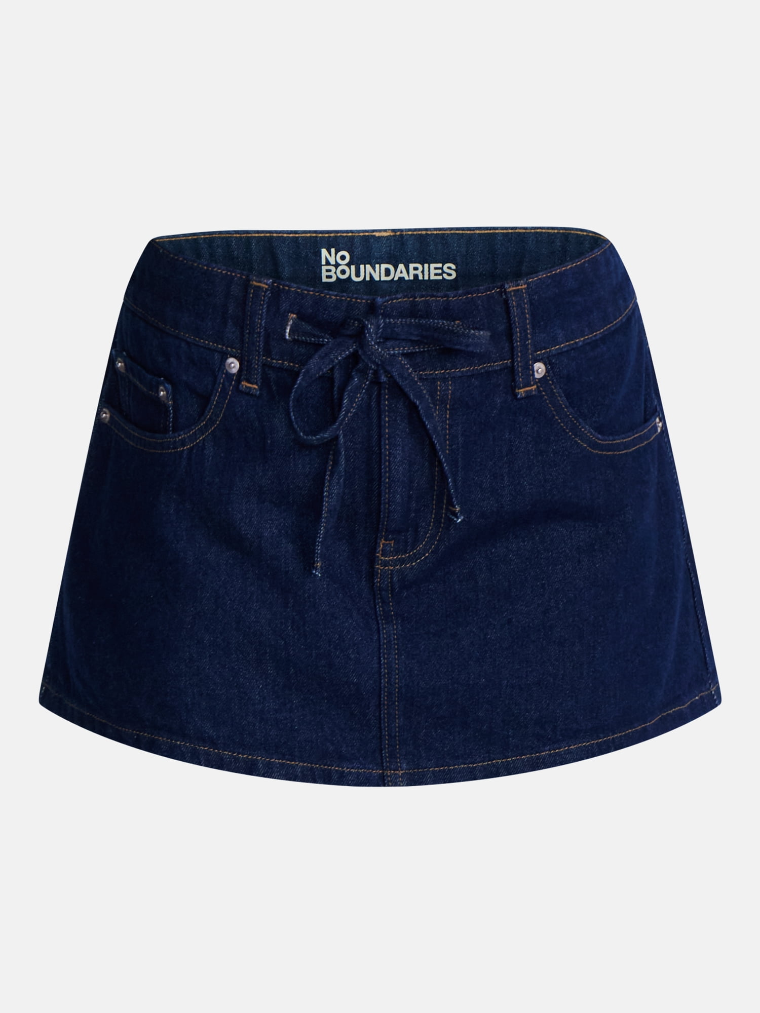 No Boundaries Self Tie Denim Cotton Mini Skort, Women’s XXS-XXL