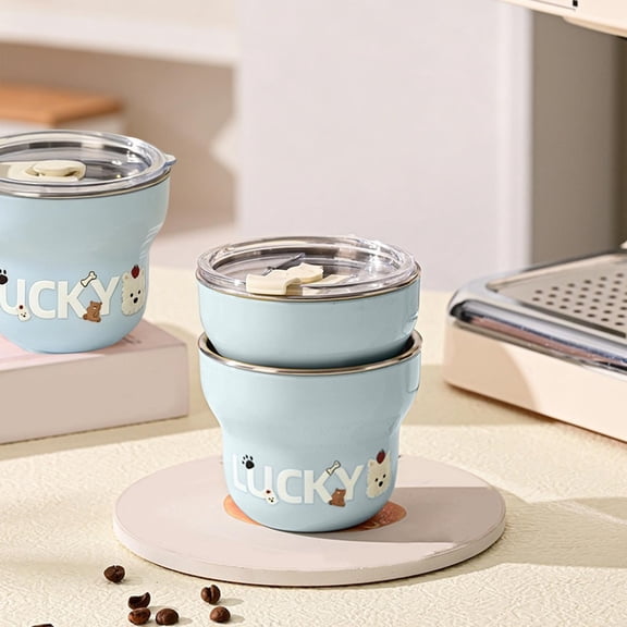 9.13oz 304 Stainless Steel Coffee Cup with Leakproof Lid, Cute Graphic Print Portable Small Drink Mug, Insulated Reusable Tumbler for Office Daily Use Travel, Stylish Milk Tea Water Cup for Women Men