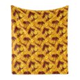 thumbnail image 1 of Hawaiian Soft Flannel Fleece Blanket, Ocean Sea Island Themed Pattern with Palm Trees on Vivid Circled Backdrop, Cozy Plush for Indoor and Outdoor Use, 50" x 60", Marigold and Brown, by Ambesonne, 1 of 6