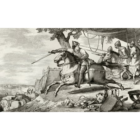 Lothair 941 To 986 Leads His Army Into Battle From Histoire De France By Colart Published Circa 1840 Canvas Art - Ken Welsh  Design Pics (19 x